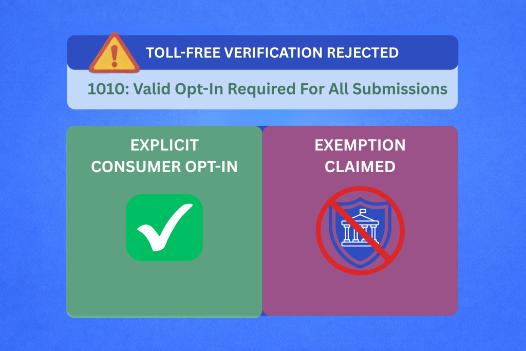 1010: Toll Free verification rejection - Valid opt-in required for all submissions