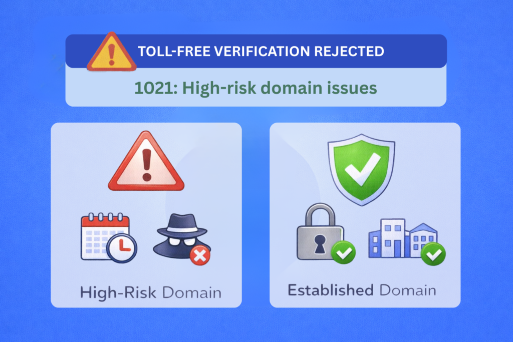 1021: Toll Free verification rejection - High-risk domain issues