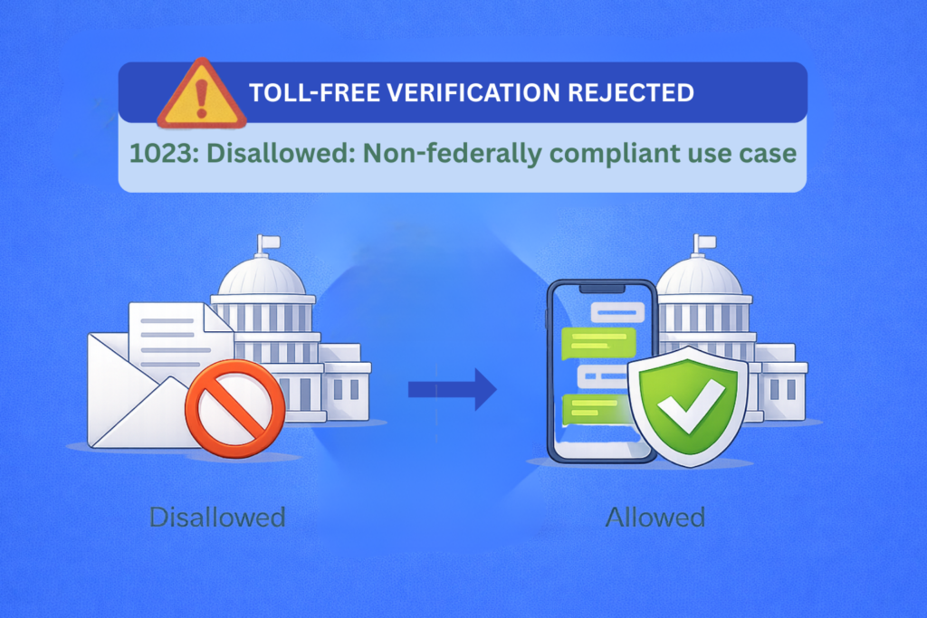 1023: Toll Free verification rejection - Disallowed: Non-federally compliant use case