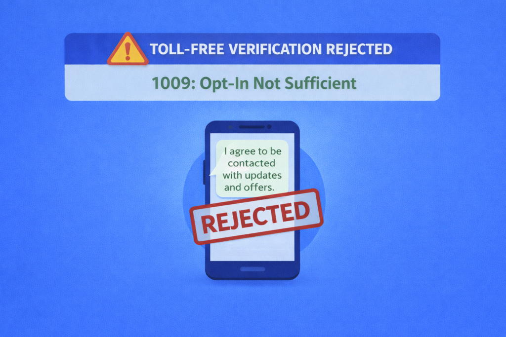 1009: Toll Free verification rejection - Opt-in not sufficient: Language Unclear