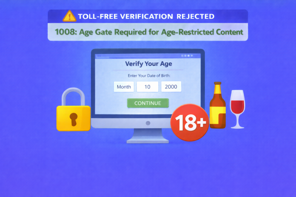 1008: Toll Free verification rejection - Age gate required for age-restricted content