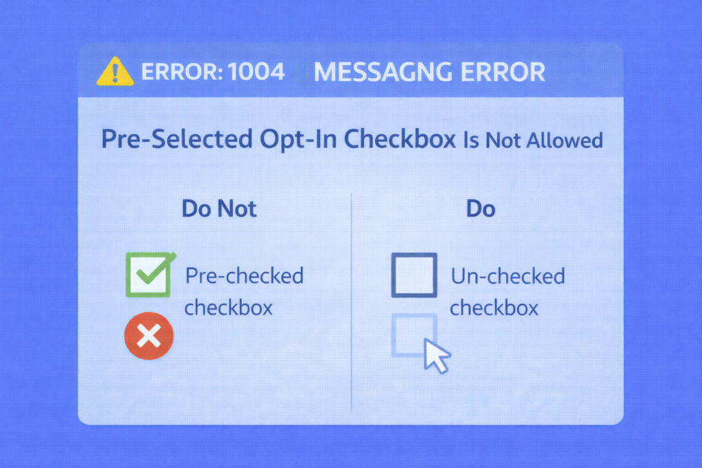 1004: Toll Free verification rejection - Pre-selected opt-in checkbox is not allowed