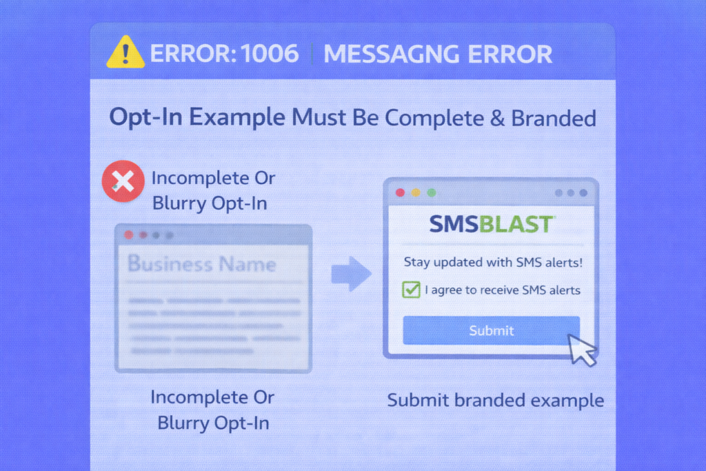 1006: Toll Free verification rejection - Opt-in example must be complete and branded