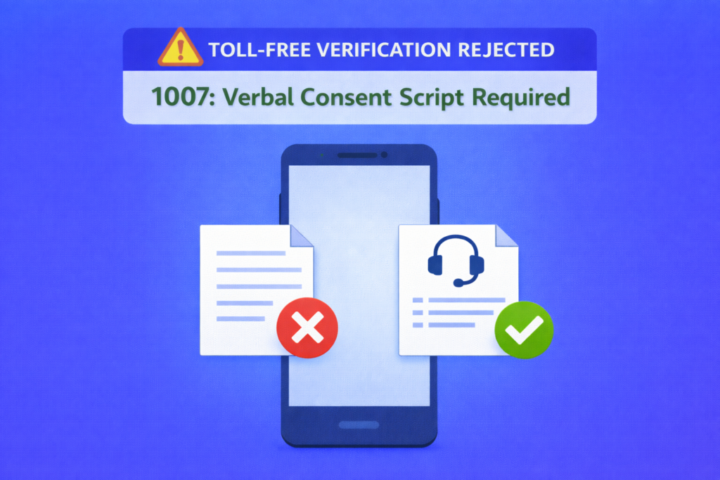 1007: Toll Free verification rejection - Verbal consent script must be provided